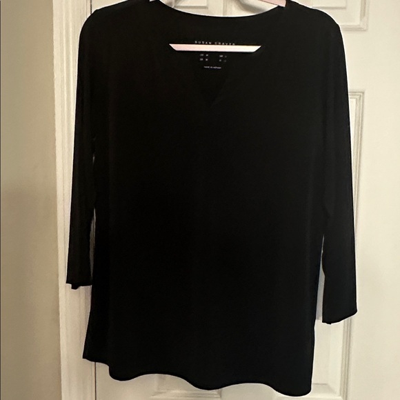 2 Susan Graver liquid knit black tops. Medium EUC - Picture 2 of 3
